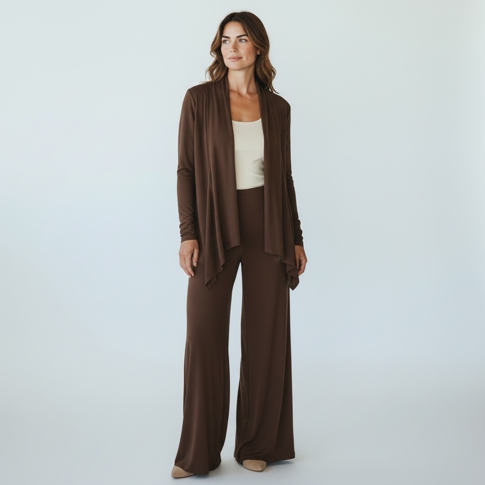 CLARA SUNWOO 2 Piece Pant & Cardigan Set Brown Size XL - Picture 2 of 13